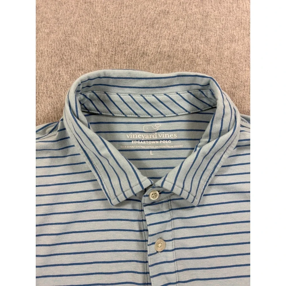 Vineyard Vines Edgartown Striped Short Sleeve Polo Shirt (Men's Large) Blue